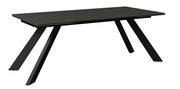 Moderner schwarzer Gartentisch mit schrägen Beinen, seitliche Perspektive