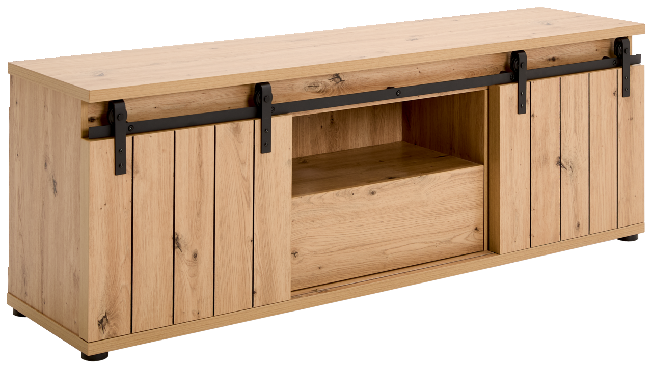 Holz-Lowboard mit Schiebetüren aus Metall, Frontansicht