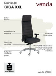 Drehstuhl GIGA XXL mit hohem Rücken, einstellbarer Lordosenstütze, 2D-verstellbaren Armlehnen, höhenverstellbarem Sitz, poliertem Aluminium-Fußgestell und Wippfunktion, seitliche Perspektive