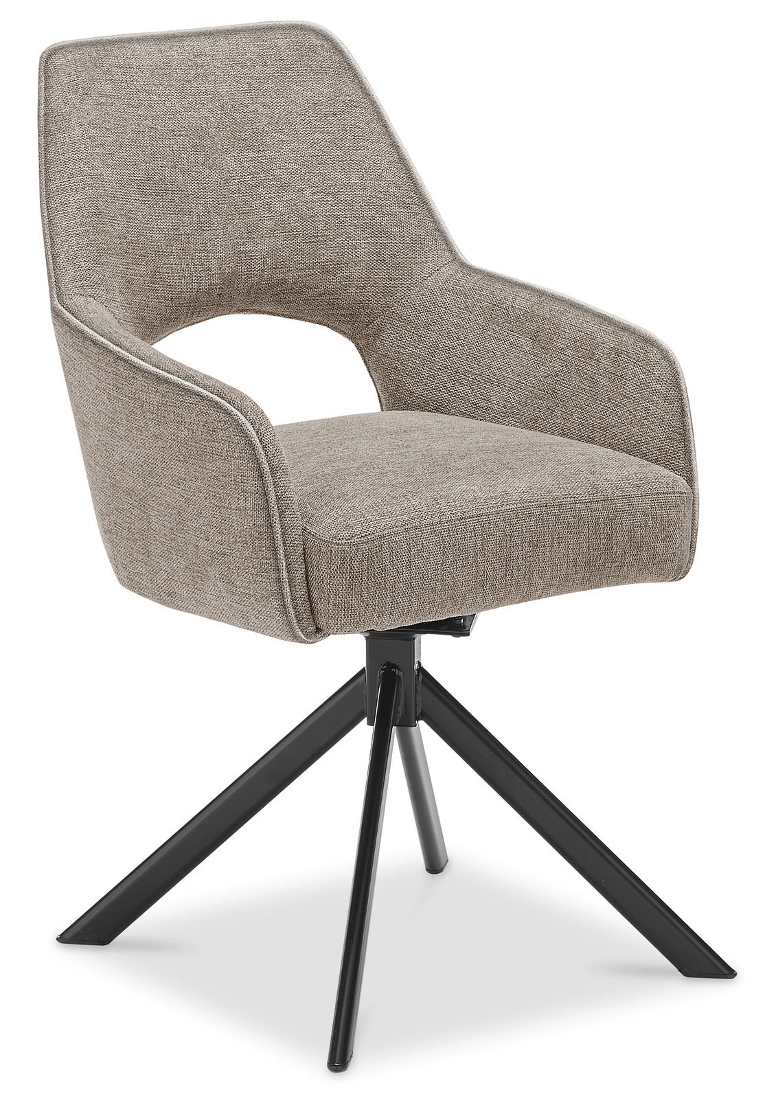 Set one by Musterring Armlehnstuhl SET ONE WINSTON Moderner Armlehnstuhl mit grauem Stoffbezug und schwarzem Metallgestell, seitliche Perspektive