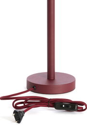 Roter Lampenfuß mit rundem Sockel und Kabel mit Schalter, seitliche Perspektive