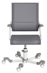 Moderner Bürostuhl mit Netzrückenlehne und Rollen, Frontalansicht