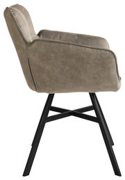 Seitenansicht eines Armlehnstuhls der Serie FRISCO von Musterring mit schwarzem Metallgestell und gepolstertem Sitz in grauer Farbe.