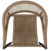 Stapelsessel aus Rattan, von oben betrachtet, mit gebogenem Rückenlehnen-Design.