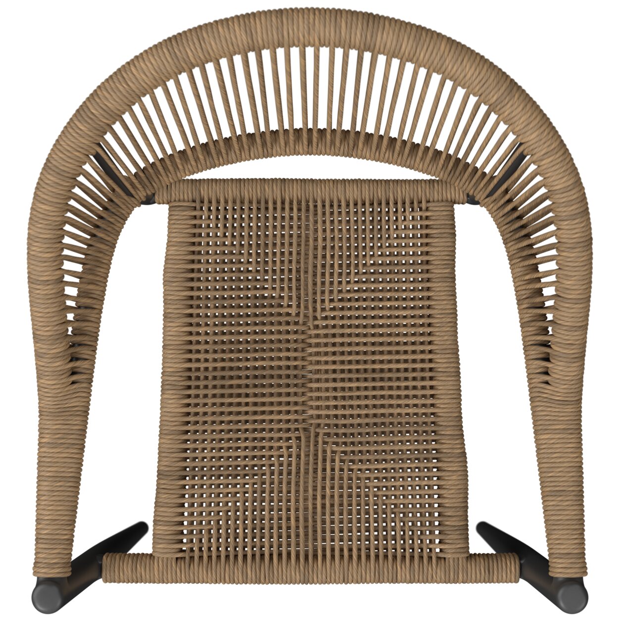 Stapelsessel aus Rattan, von oben betrachtet, mit gebogenem Rückenlehnen-Design.