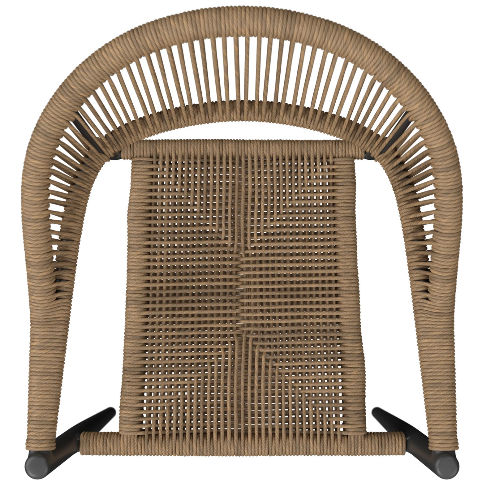 Stapelsessel aus Rattan, von oben betrachtet, mit gebogenem Rückenlehnen-Design.