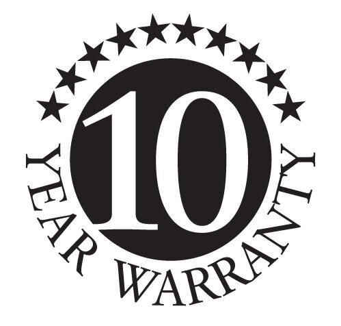 10 Jahre Garantie Siegel, schwarz-weiß, frontal