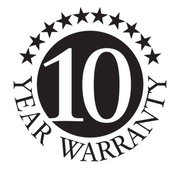 10 Jahre Garantie Siegel, schwarz-weiß, frontal