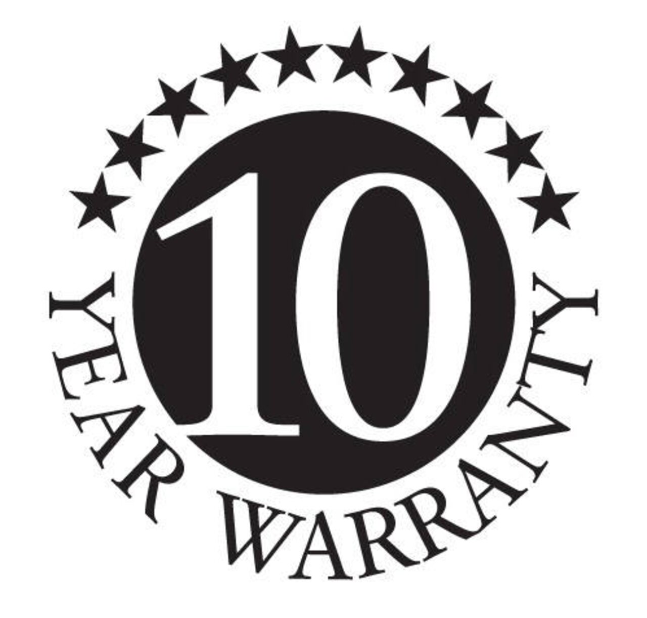 10 Jahre Garantie Siegel, schwarz-weiß, frontal