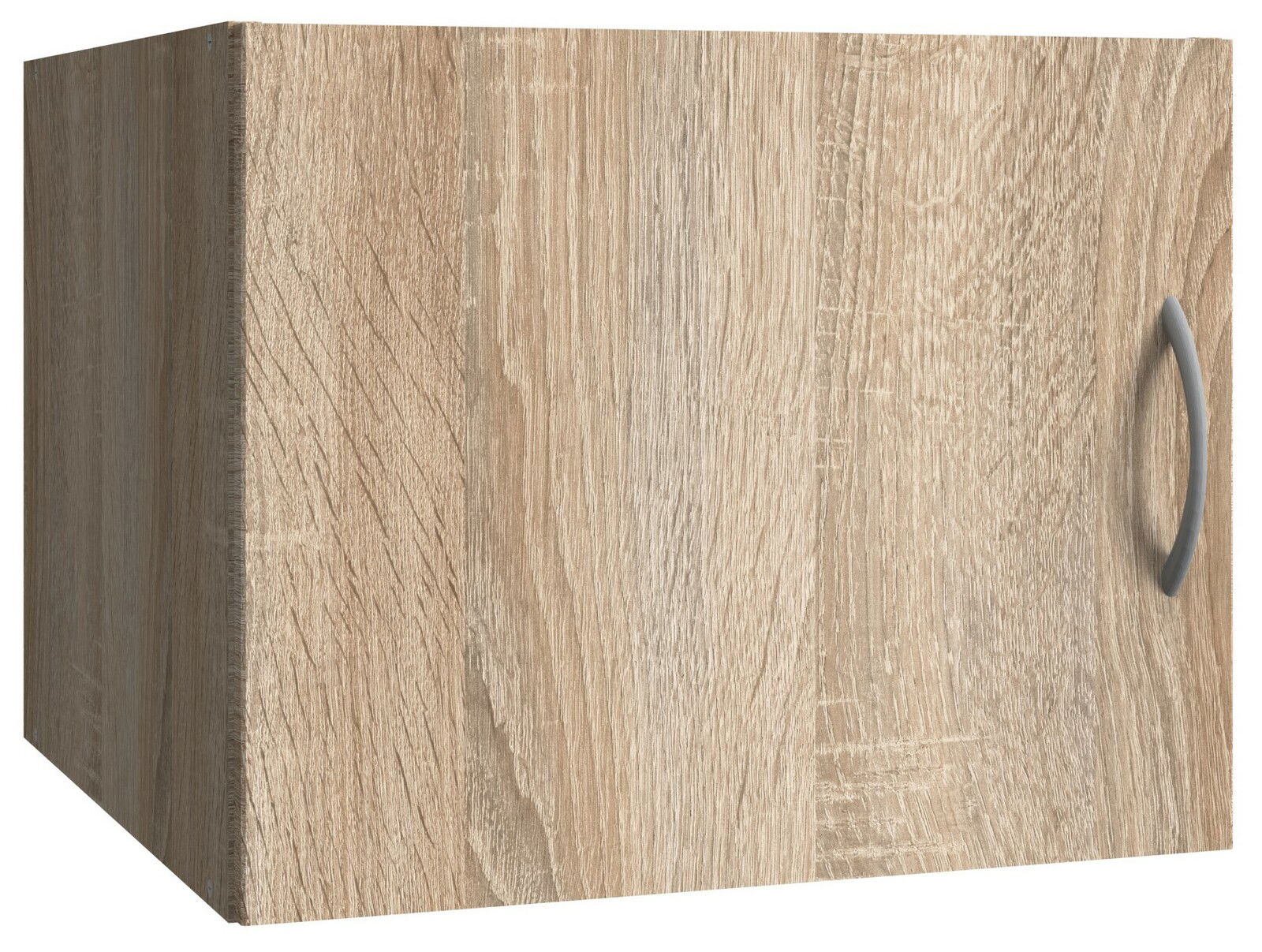 XORA Aufsatz T40 MULTIRAUMKONZEPT Holzfarbener Schrankaufsatz mit Tür und silbernem Griff, perspektivisch von vorne rechts gesehen.