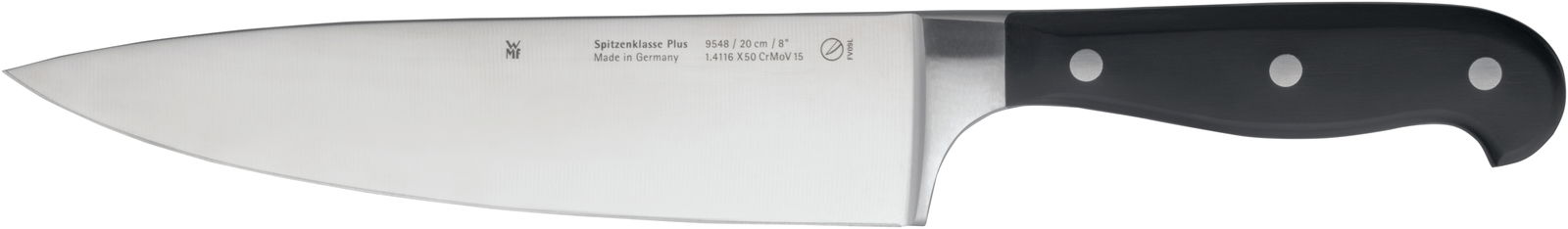 Küchenmesser mit schwarzem Griff, seitliche Ansicht