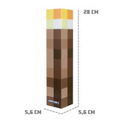 Minecraft Fackel-Lampe im pixeligen Blockdesign, freistehend vor weißem Hintergrund in schräger 3/4-Ansicht von vorne, ca. 28 cm hoch und 5,6 x 5,6 cm Grundfläche.