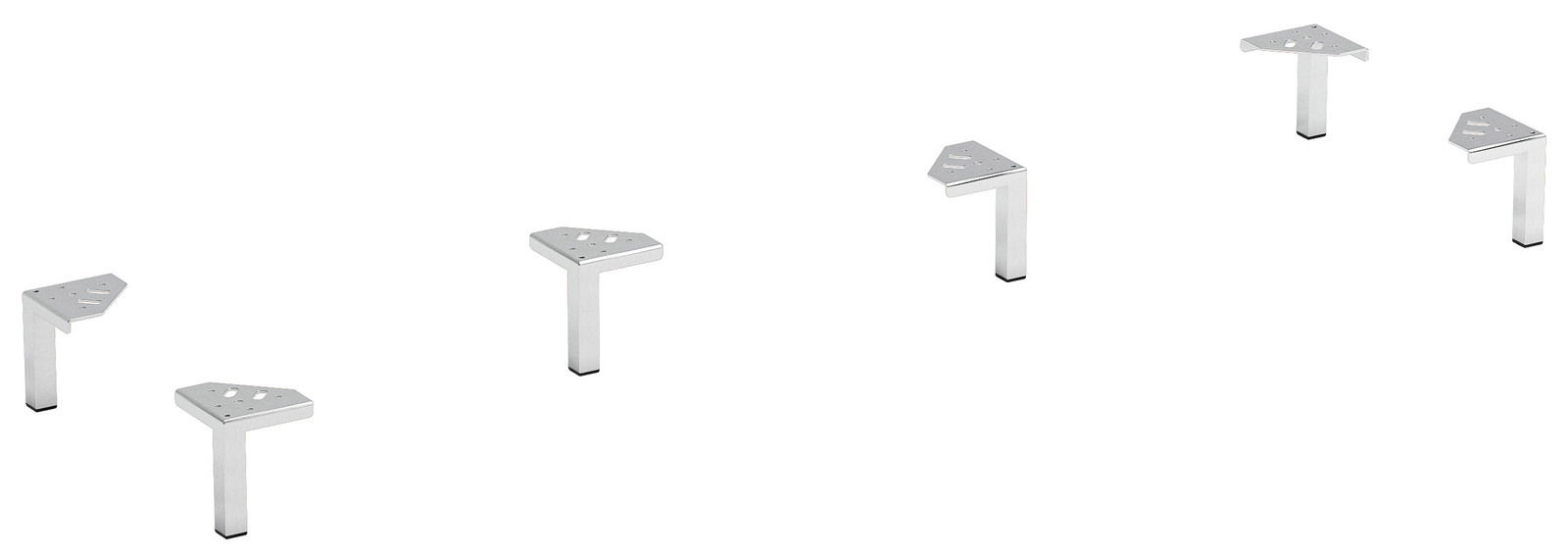 XORA Fuss-Set 6-tlg. Sechsteiliges silbernes Fuß-Set in diagonaler Anordnung, perspektivisch von oben betrachtet.