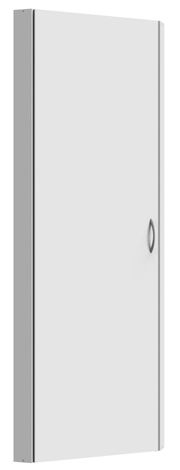 Eckschranklösung in Weiß mit grauem Griff, seitliche Perspektive