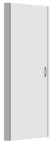 Eckschranklösung in Weiß mit grauem Griff, seitliche Perspektive