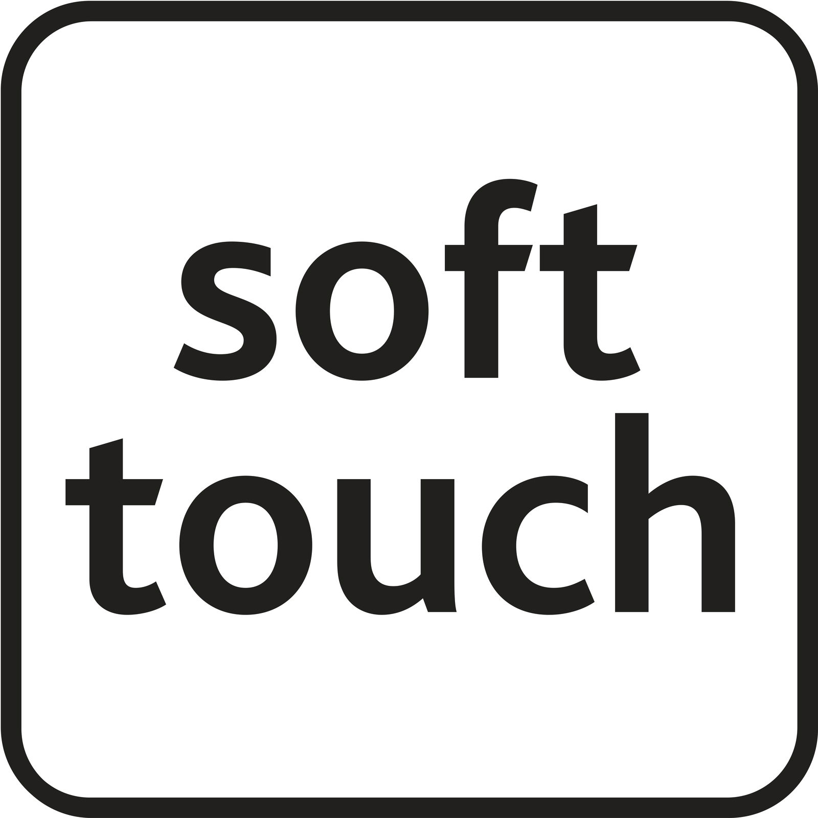 Symbol für Soft-Touch-Oberfläche, quadratisch, schwarz-weiß, Frontalansicht