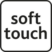 Symbol für Soft-Touch-Oberfläche, quadratisch, schwarz-weiß, Frontalansicht