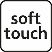 Symbol für Soft-Touch-Oberfläche, quadratisch, schwarz-weiß, Frontalansicht