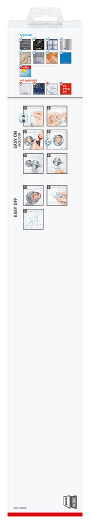 Verpackung der tesa Exxcellent Handtuchstange mit Anwendungsbeispielen und Montageanleitung, Vorderansicht