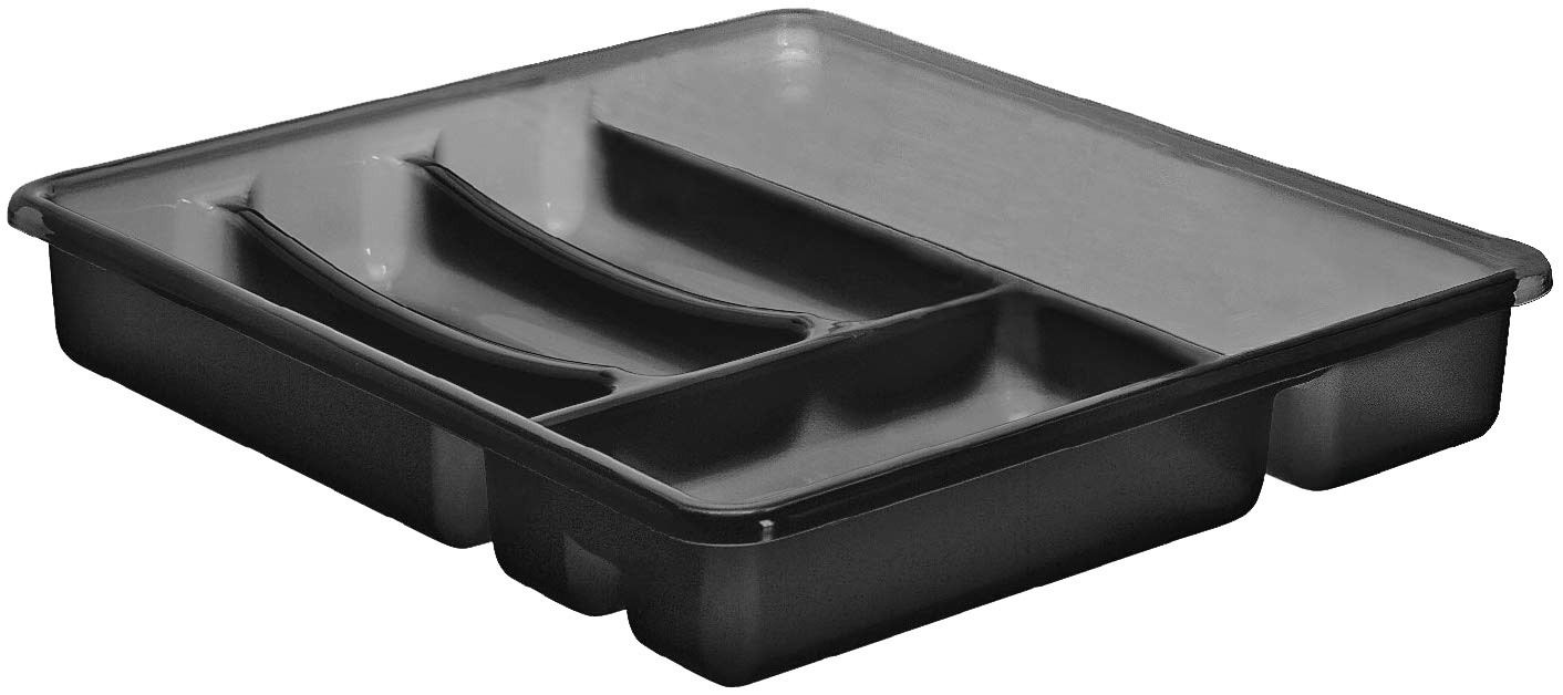 rotho Besteckkasten BASIC Schwarzer Besteckkasten mit 6 Fächern, perspektivisch von schräg oben fotografiert