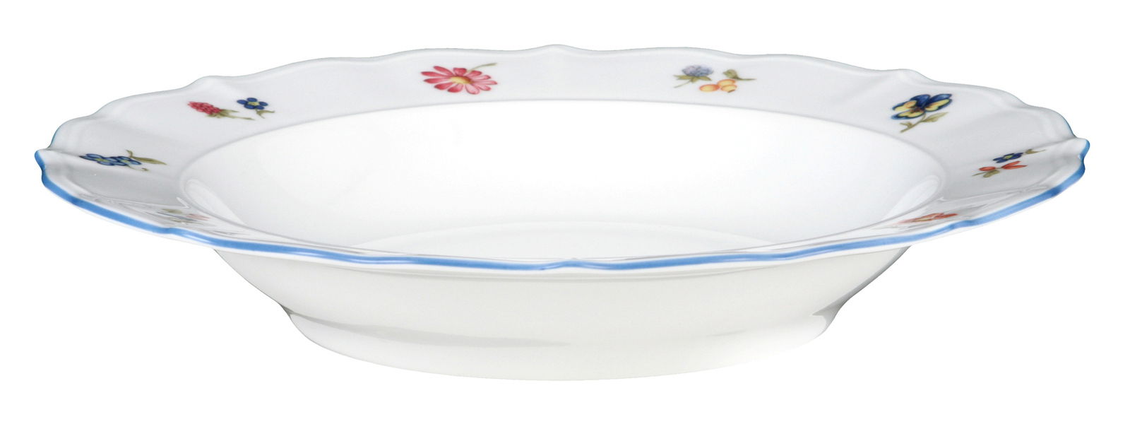 Seltmann Weiden Suppenteller SONATE NOSTALGIE Suppenteller Sonate 23cm mit floralem Muster und blauer Umrandung, seitliche Perspektive