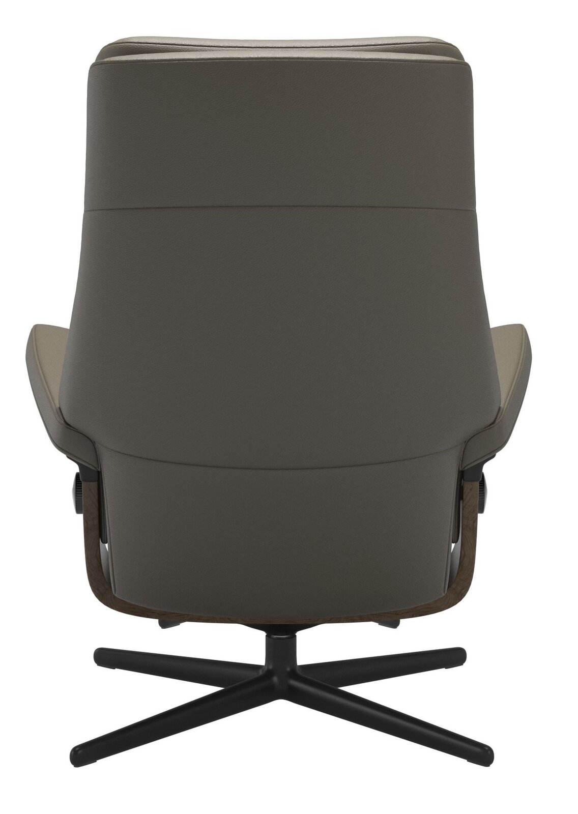 Rückansicht eines grauen Einzelsessels Stressless PAUL mit schwarzem Drehfuß.