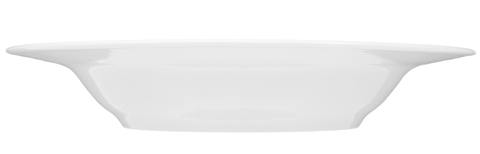 Seitenansicht eines weißen Suppentellers Rondo/Liane mit einem Durchmesser von 22 cm.
