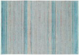 Designer Teppich mit geometrischem Muster in Blau- und Beigetönen, Draufsicht