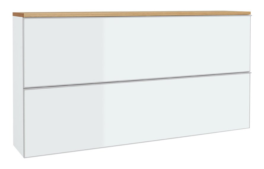 VOSS XL-Hängeschuhschrank VORTINA Moderner XL-Hängeschuhschrank in Weiß mit Holzoberfläche, seitliche Perspektive