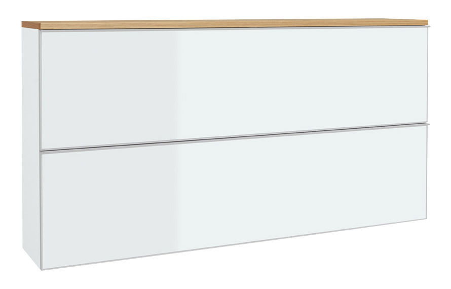 VOSS XL-Hängeschuhschrank VORTINA Moderner XL-Hängeschuhschrank in Weiß mit Holzoberfläche, seitliche Perspektive