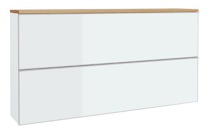 VOSS XL-Hängeschuhschrank VORTINA Moderner XL-Hängeschuhschrank in Weiß mit Holzoberfläche, seitliche Perspektive
