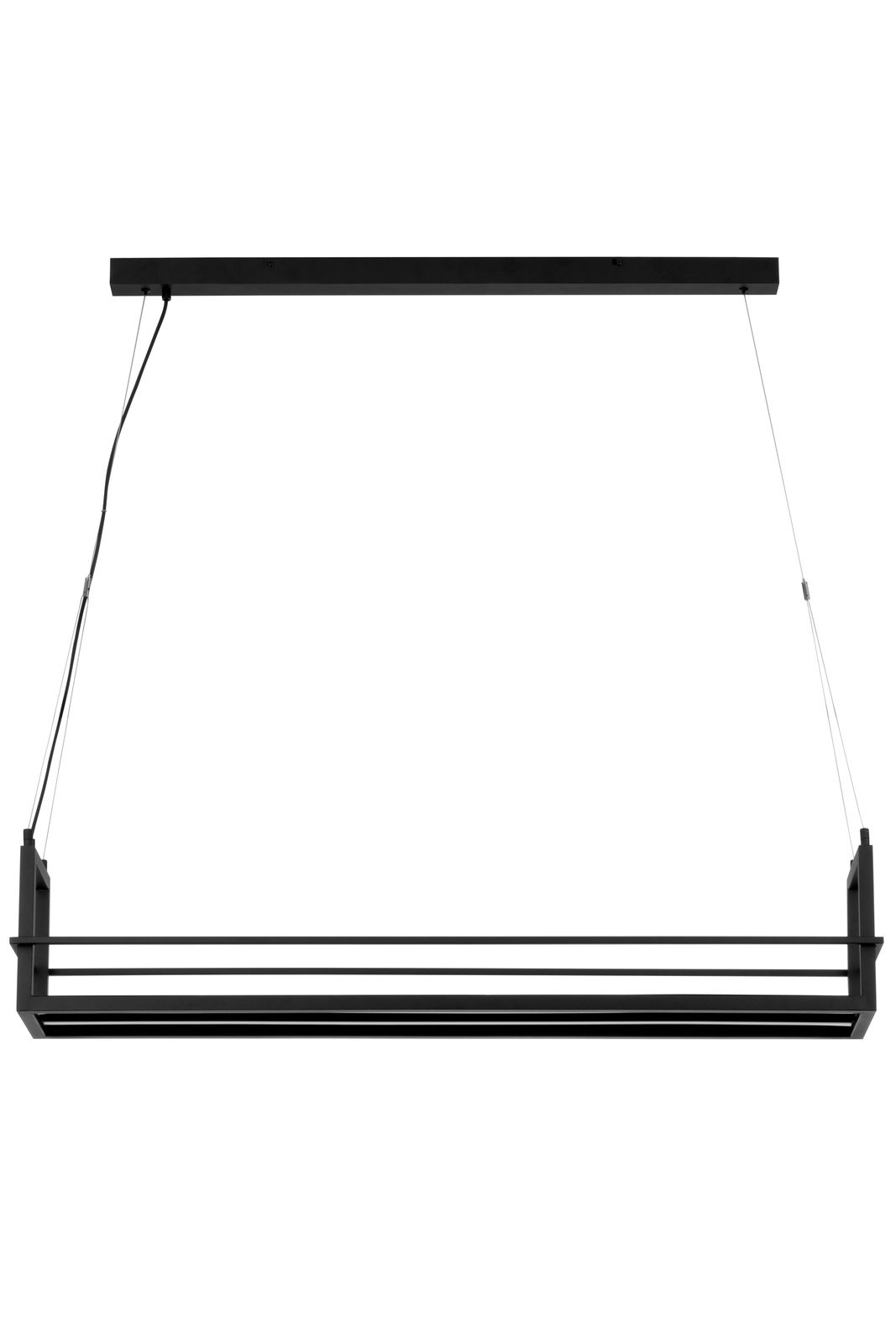 Moderne LED-Hängeleuchte in rechteckigem Design, seitliche Perspektive