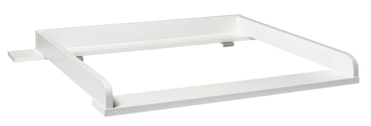 Weißer Wickelaufsatz aus Holz, perspektivisch von oben fotografiert.