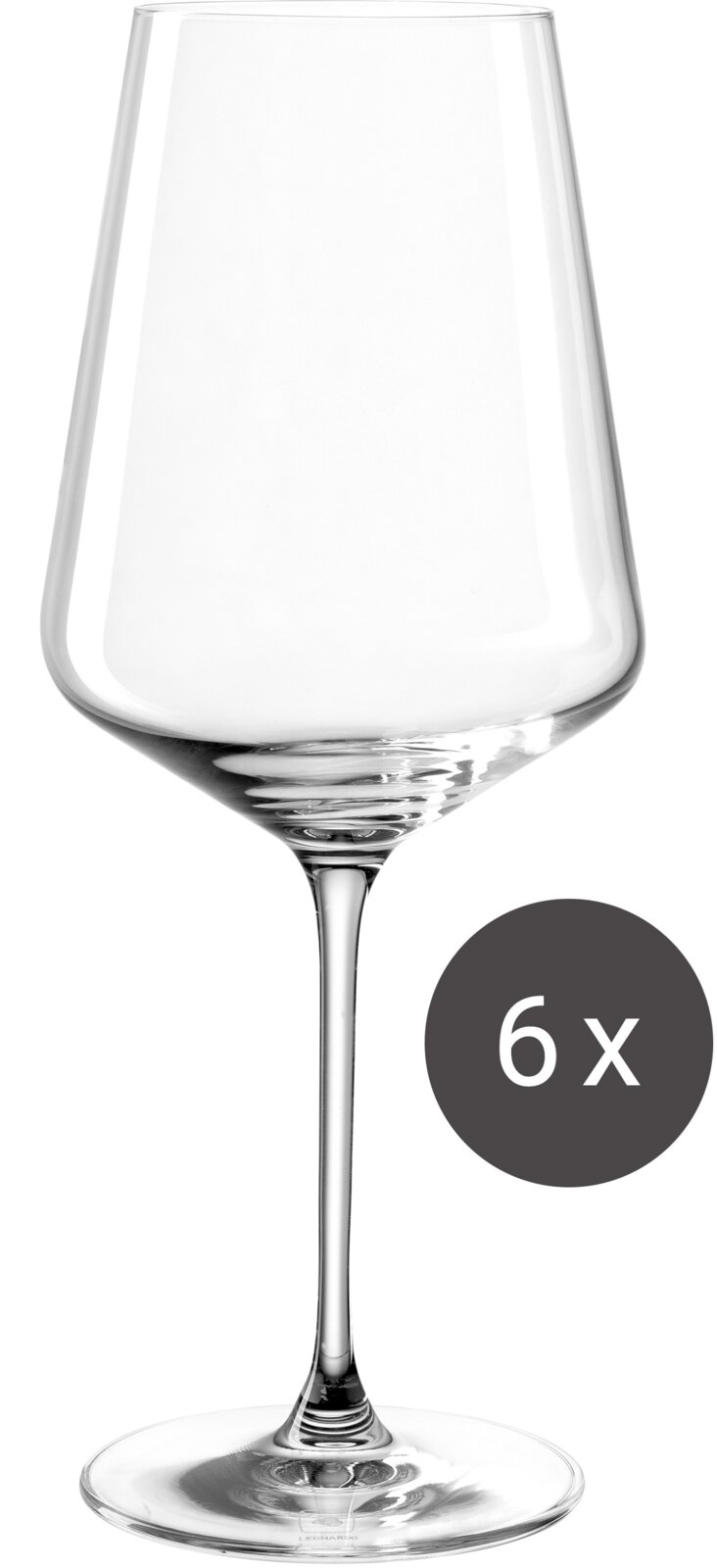 Leonardo Rotweinglas 6er-Set PUCCINI Elegantes Rotweinglas mit langem Stiel, 750ml, im 6er-Set, seitliche Ansicht.