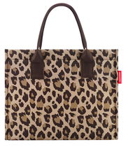 Leopardenmuster-Einkaufstasche mit braunen Henkeln, Vorderansicht
