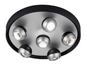 Moderne Deckenleuchte mit sechs kugelförmigen Strahlern, Ansicht von unten.