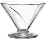 Transparente Glasschale auf Fuß, konische Form, seitliche Perspektive