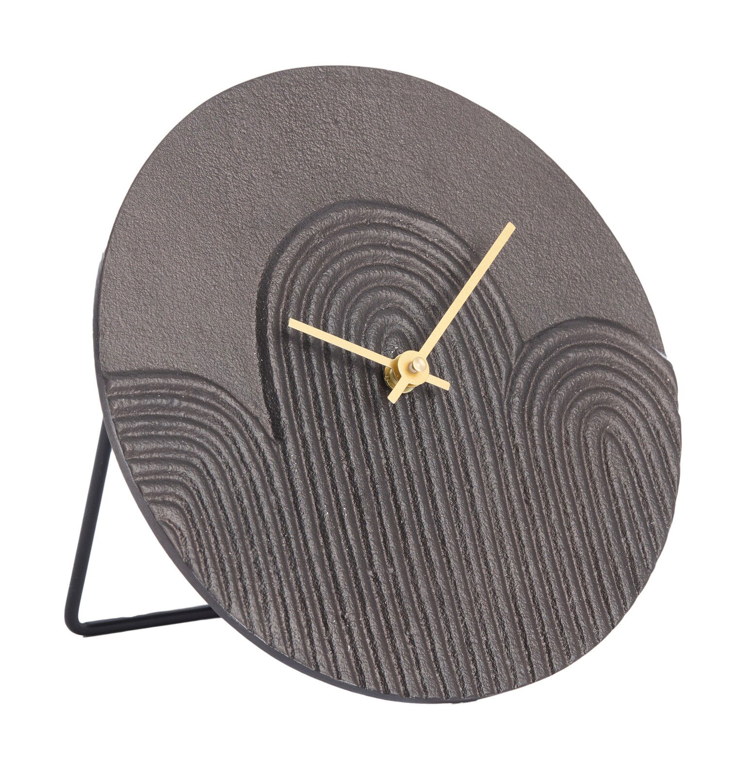 Light&Living Uhr GWENNA Moderne Tischuhr mit strukturiertem, grauem Zifferblatt und goldenen Zeigern, seitliche Perspektive