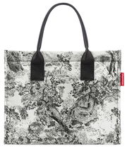 Schwarz-weiße Einkaufstasche mit detailliertem Baum- und Naturmuster, Vorderansicht