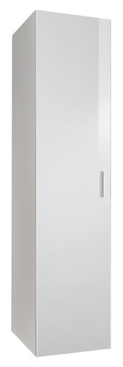 Weißer Kleiderschrank mit einer Tür, seitliche Perspektive