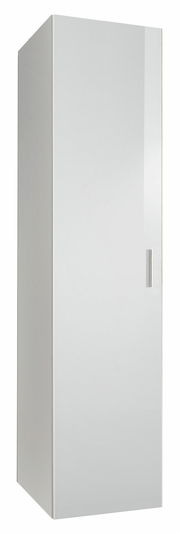 Weißer Kleiderschrank mit einer Tür, seitliche Perspektive