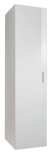 Weißer Kleiderschrank mit einer Tür, seitliche Perspektive