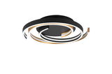 Moderne LED-Deckenleuchte CAYA mit spiralförmigem Design in Schwarz und Gold, seitliche Perspektive.