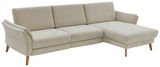 Beige Longchairkombination mit Holzbeinen, seitliche Perspektive