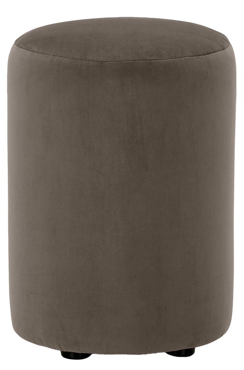 Brauner, konischer Hocker aus Stoff, frontal fotografiert.