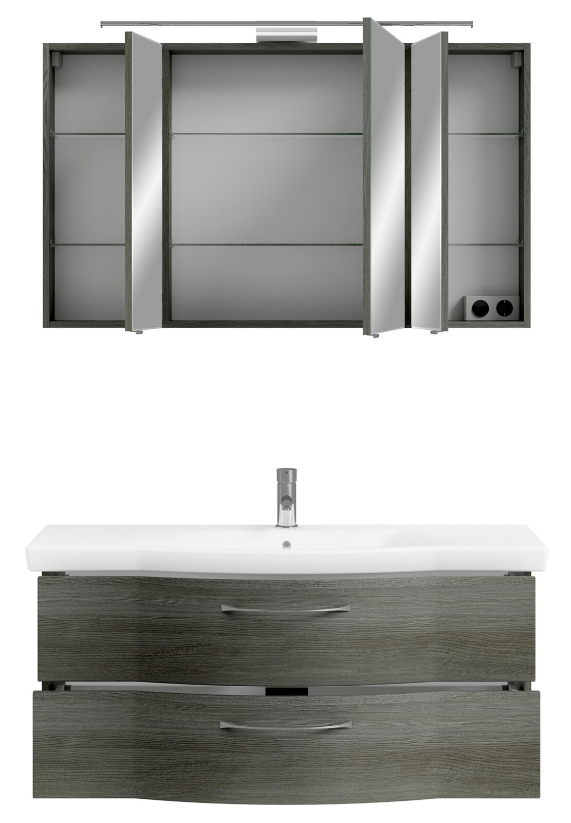 Badezimmermöbel-Set mit Spiegelschrank und Waschbeckenunterschrank, Frontansicht