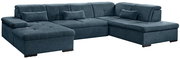 Blaue Ecksofa mit Ottomane, Vorderansicht