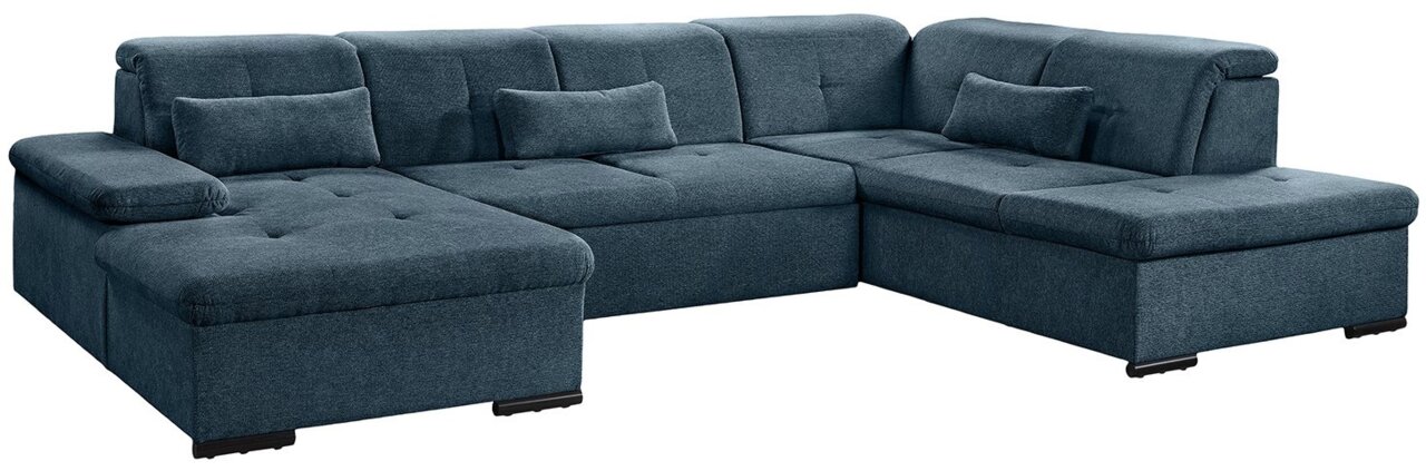 Blaue Ecksofa mit Ottomane, Vorderansicht