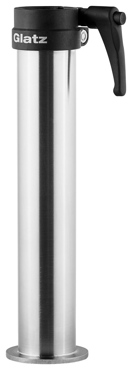 Silbernes Standrohr mit schwarzem Hebel, seitliche Perspektive