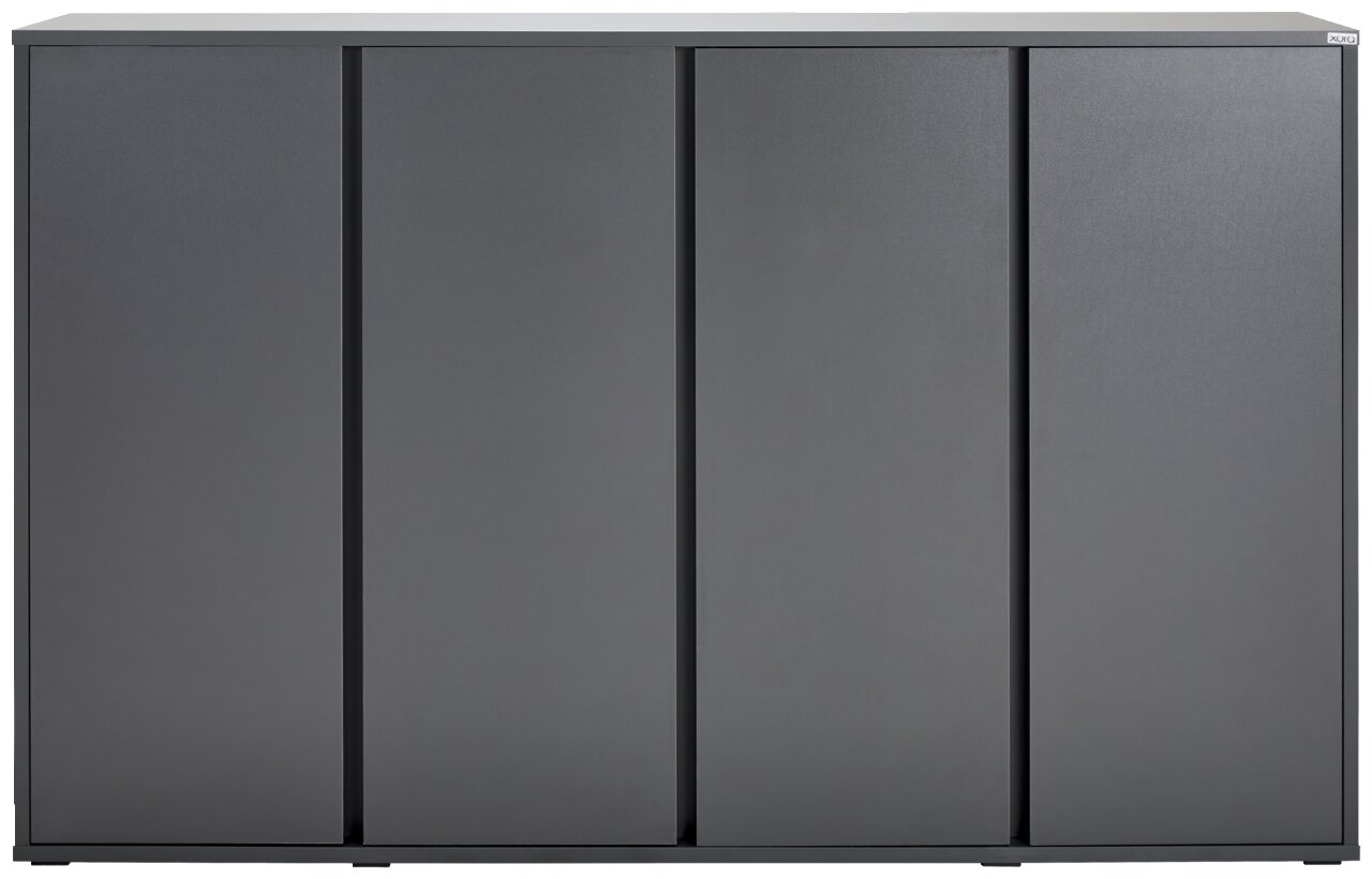 Moderner, grauer Schuhschrank mit vier Türen, Frontalansicht